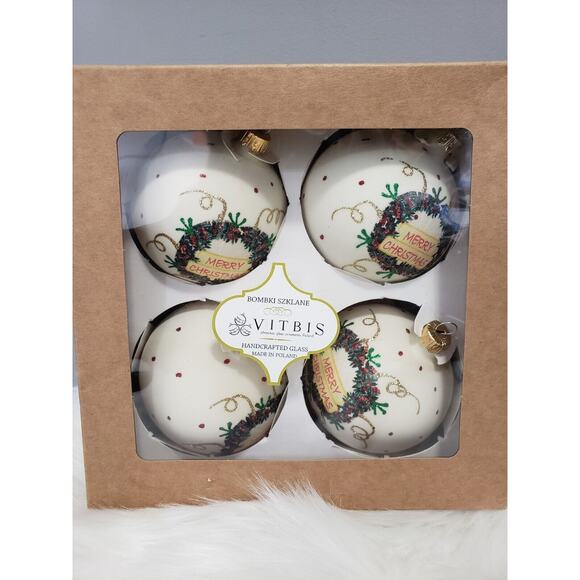 Lot 7 VITBIS Christmas Ornaments glitter Glass Round 3" Indent milk tree painted - Picture 9 of 14